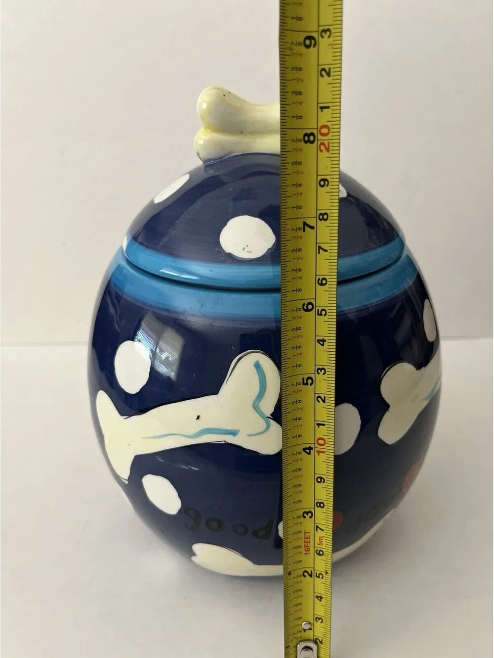 Hausenware Dog Treat Biscuit Bone Canister Cookie Jar Hand Painted Ceramic